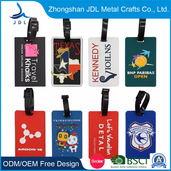 Personnalisé à la mode avec logo personnalisé et plusieurs cartes d'insertion Identifiant Couleurs d'identification initiales Étiquette de bagage en caoutchouc souple en PVC